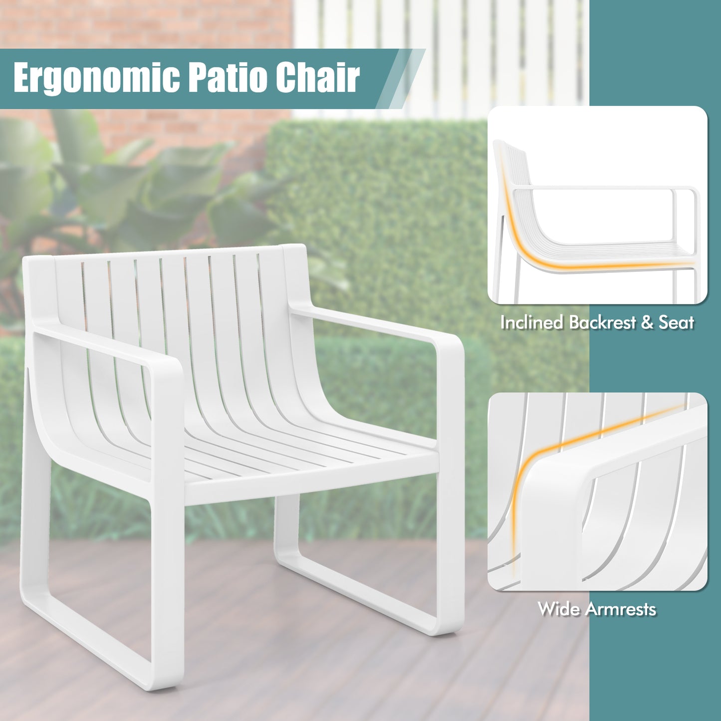 Patio Dining Chairs Set of 2 with Curved Backrests