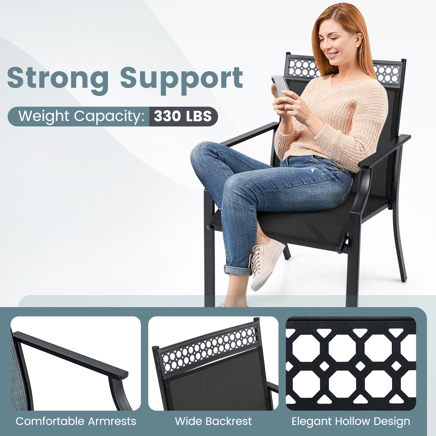 Patio Dining Chairs Set of 2 with Breathable Fabric