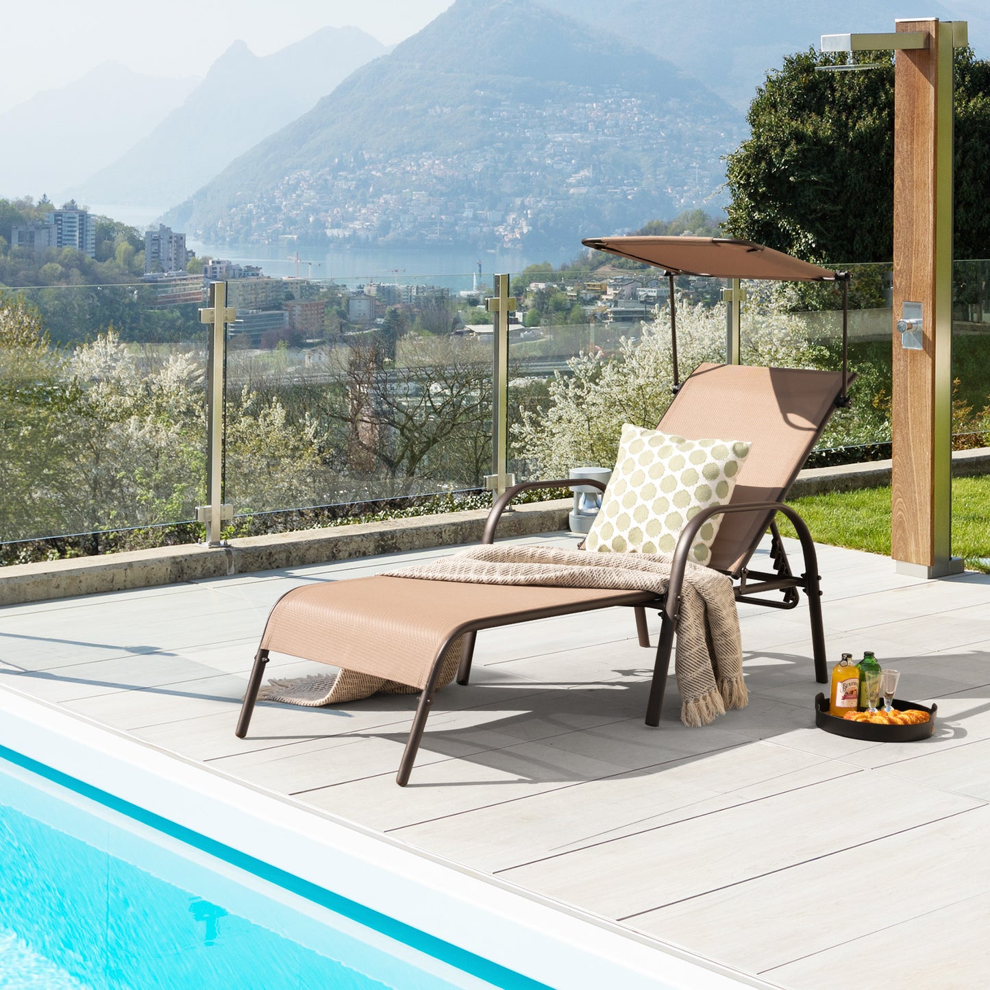 Adjustable Chaise Lounge Chair with Canopy - 5 Positions
