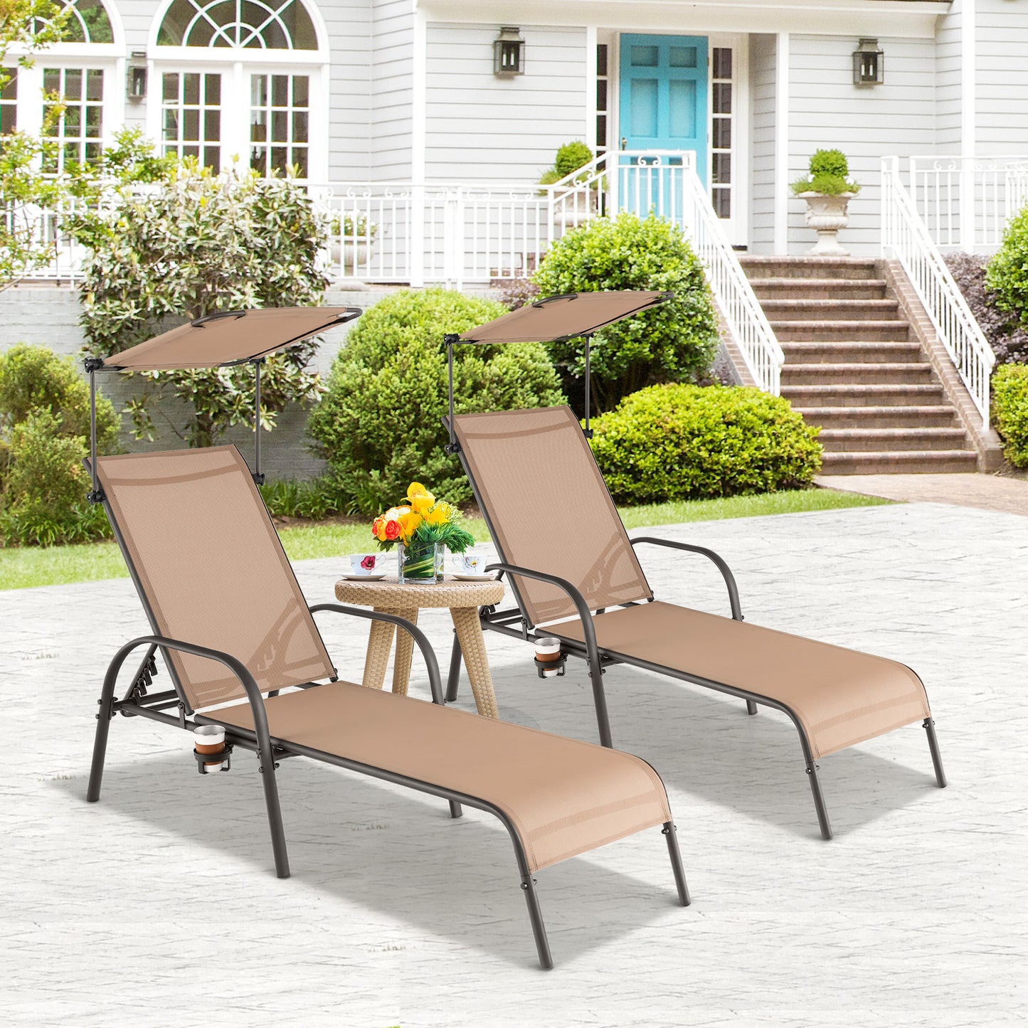 Adjustable Chaise Lounge Chair with Canopy - 5 Positions