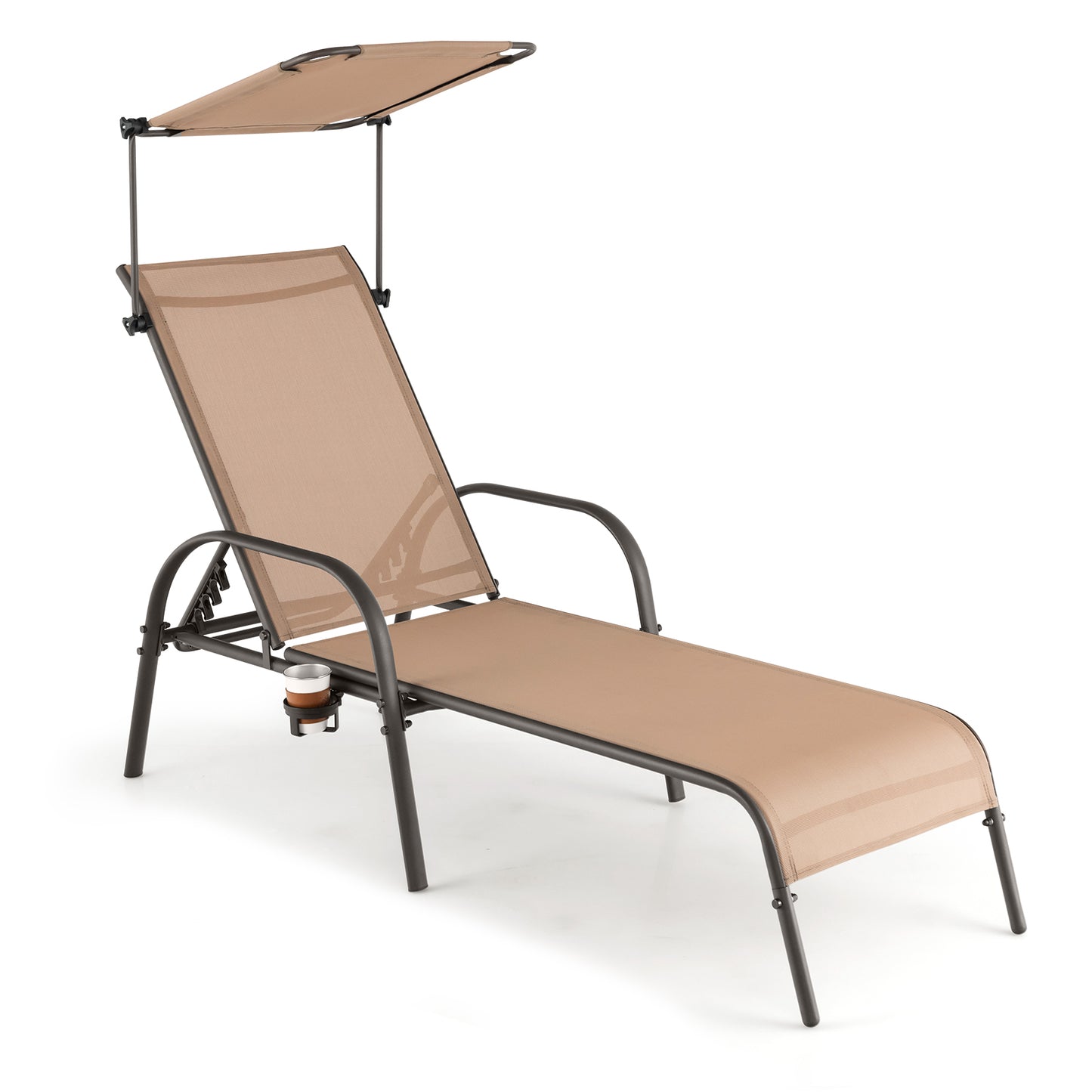 Adjustable Chaise Lounge Chair with Canopy - 5 Positions