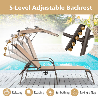 Adjustable Chaise Lounge Chair with Canopy - 5 Positions