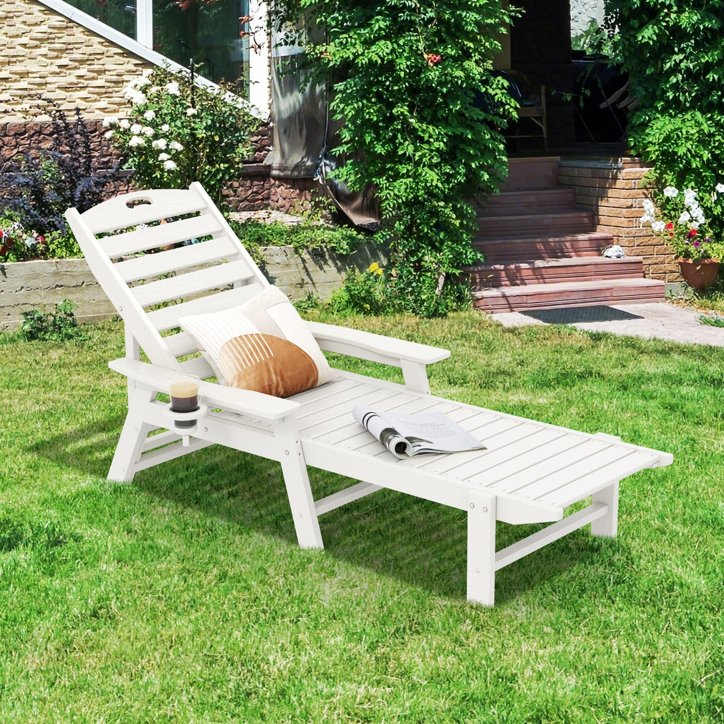 Outdoor Chaise Lounge Chair with 4-Position Adjustable Backrest