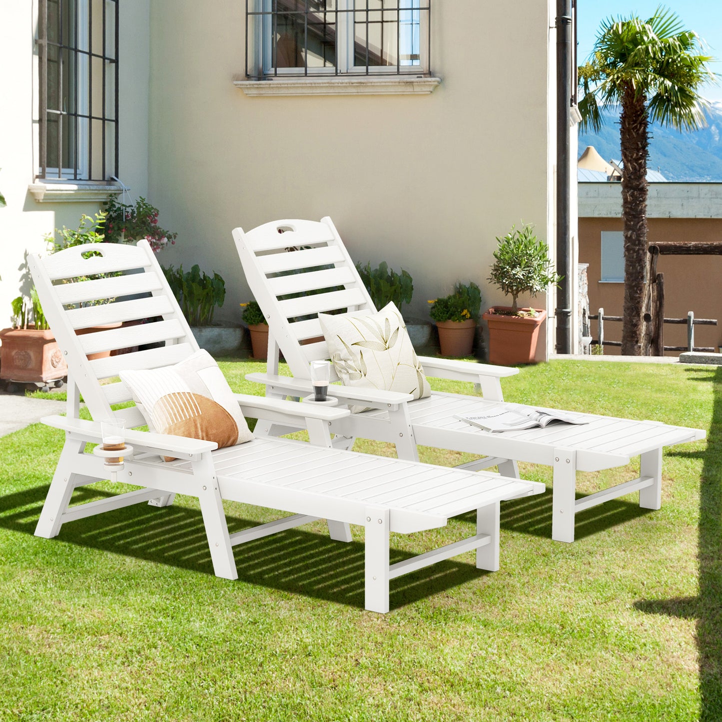 Outdoor Chaise Lounge Chair with 4-Position Adjustable Backrest