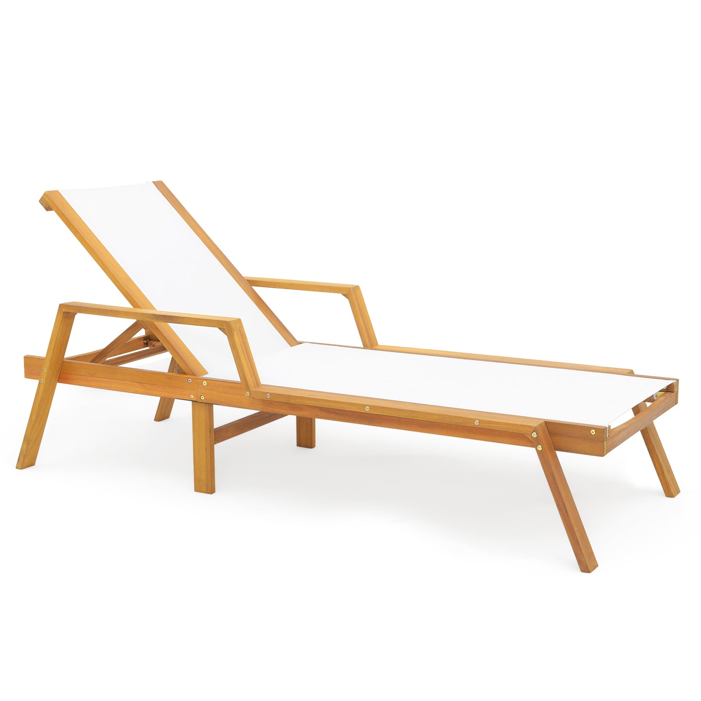 Acacia Wood Patio Chaise Lounge Chair with 5-Position Backrest