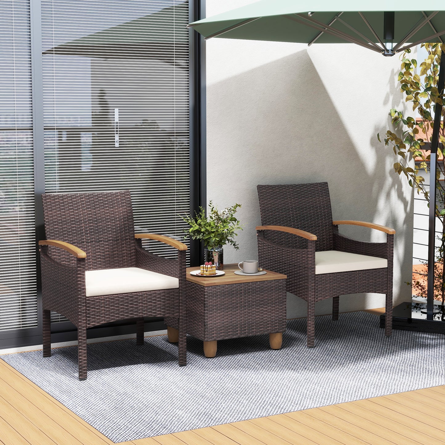 Patio Dining Chairs Set of 2 with Acacia Wood Armrests