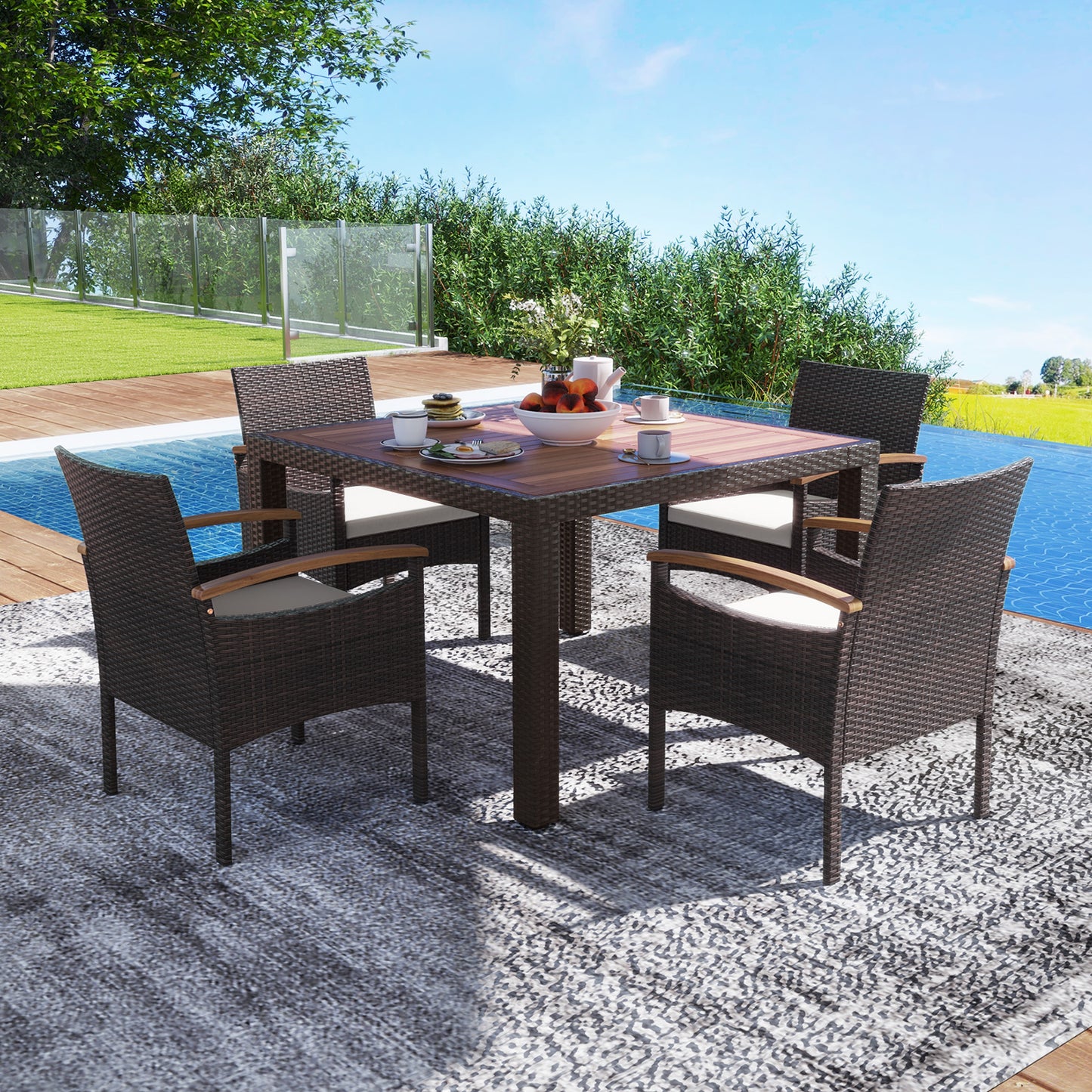 Patio Dining Chairs Set of 2 with Acacia Wood Armrests