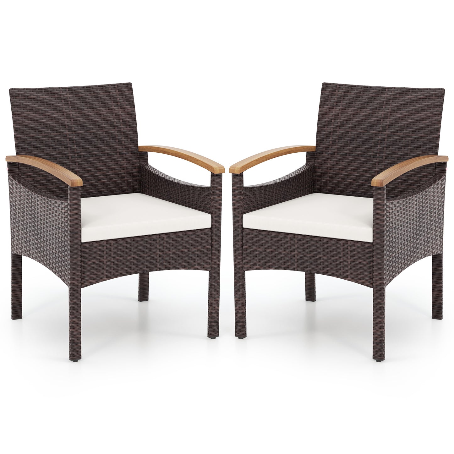 Patio Dining Chairs Set of 2 with Acacia Wood Armrests