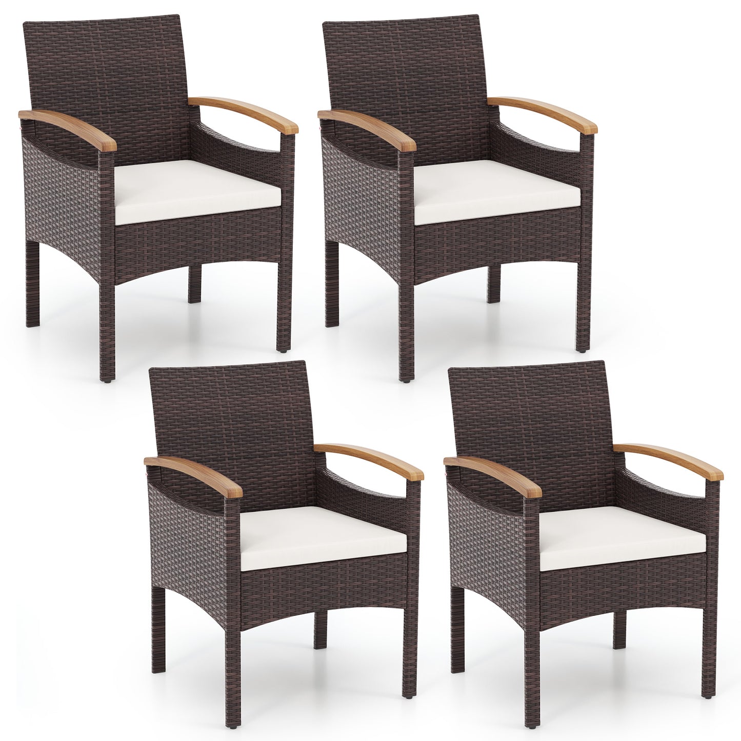 Patio Dining Chairs Set of 2 with Acacia Wood Armrests
