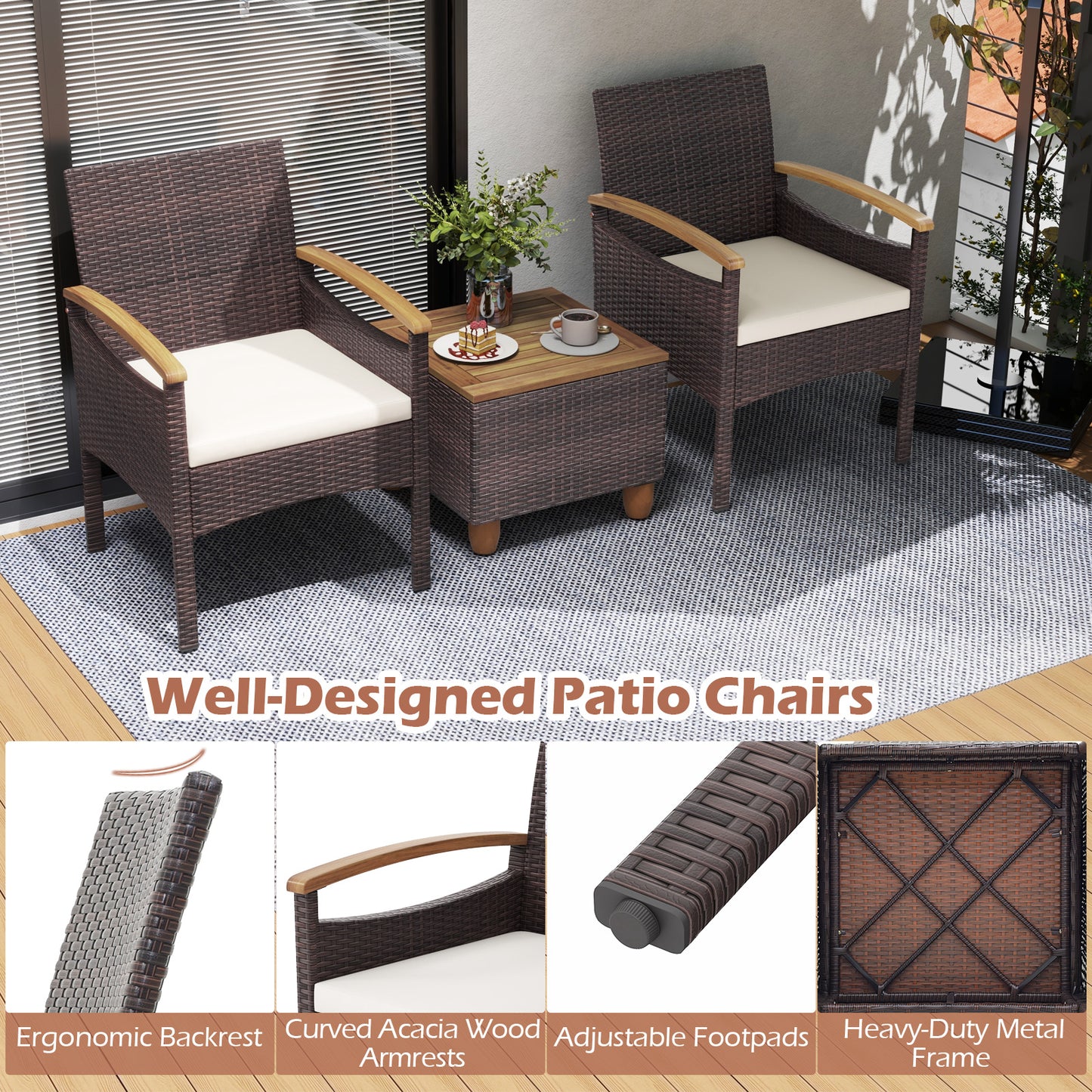 Patio Dining Chairs Set of 2 with Acacia Wood Armrests