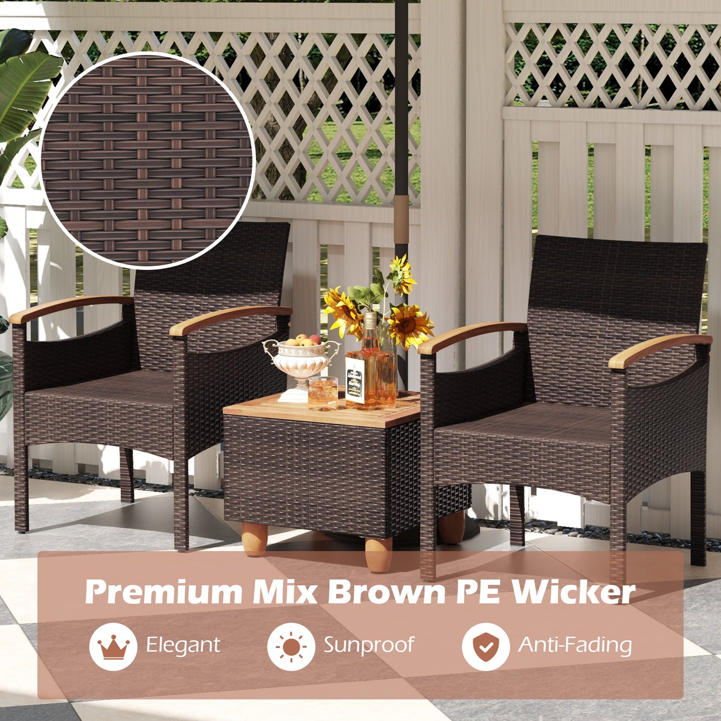 Patio Dining Chairs Set of 2 with Acacia Wood Armrests
