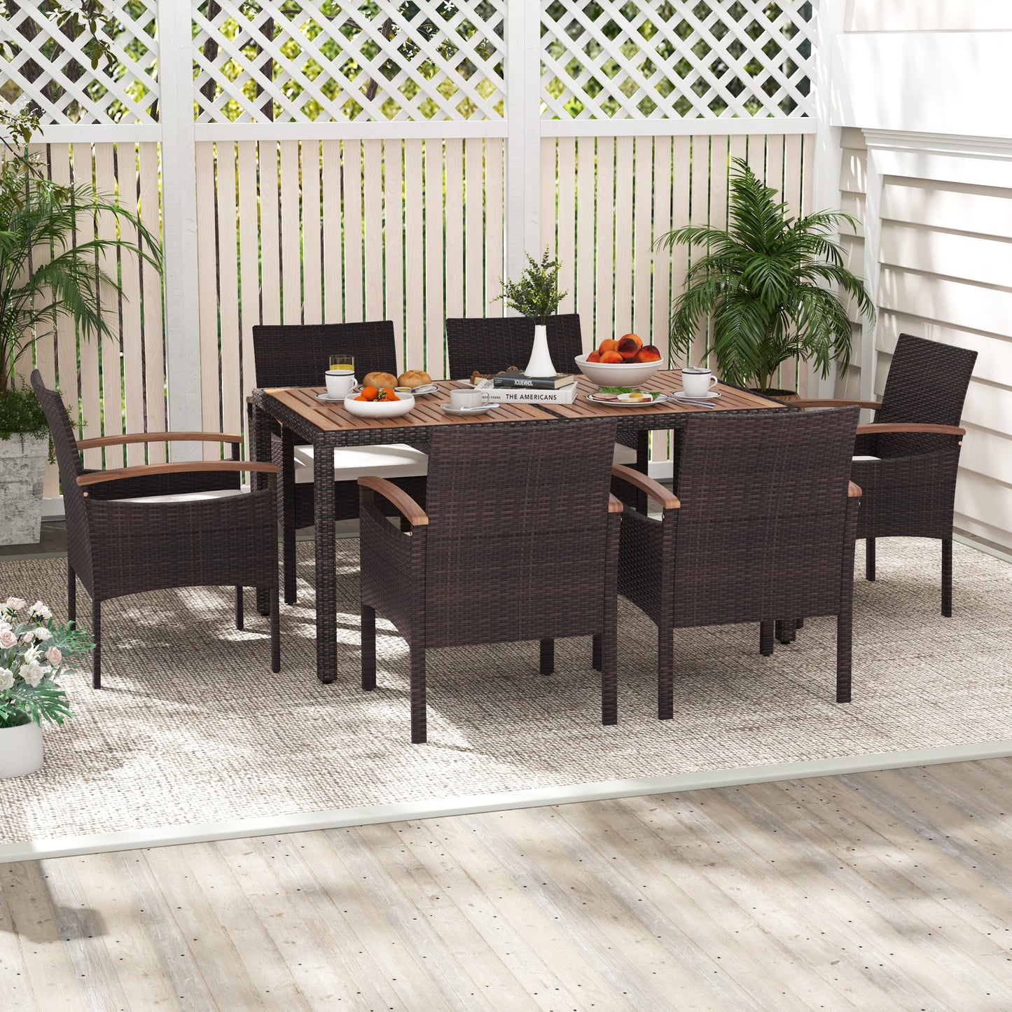 Patio Dining Chairs Set of 2 with Acacia Wood Armrests