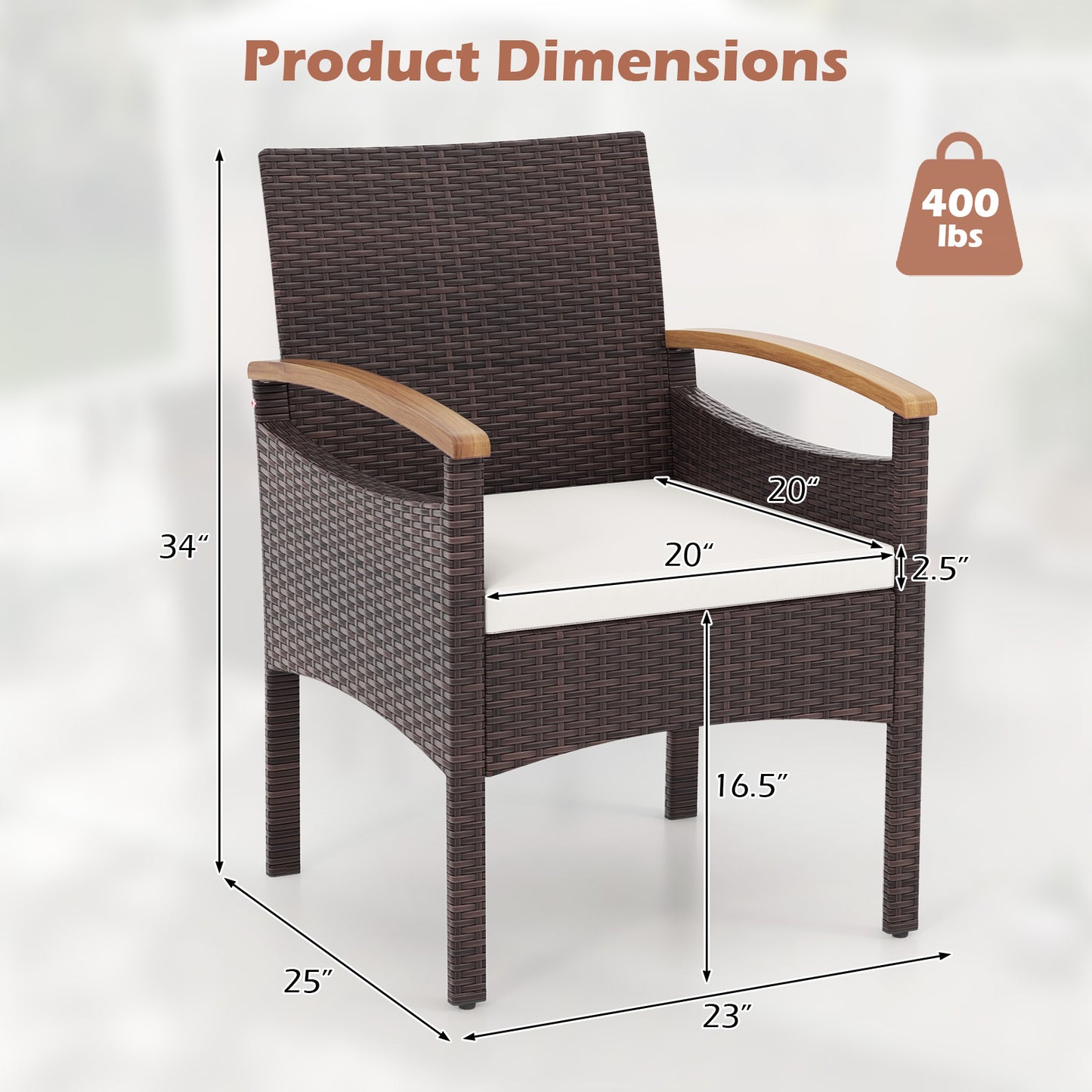 Patio Dining Chairs Set of 2 with Acacia Wood Armrests