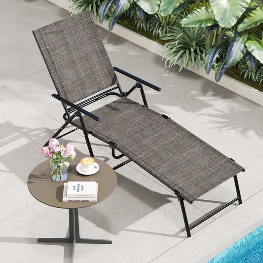 Folding Chaise Lounge Chair with 6-Level Adjustable Backrest