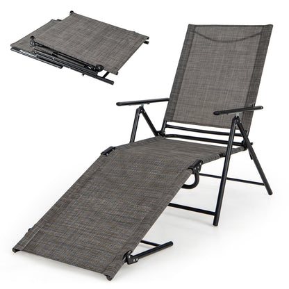 Folding Chaise Lounge Chair with 6-Level Adjustable Backrest