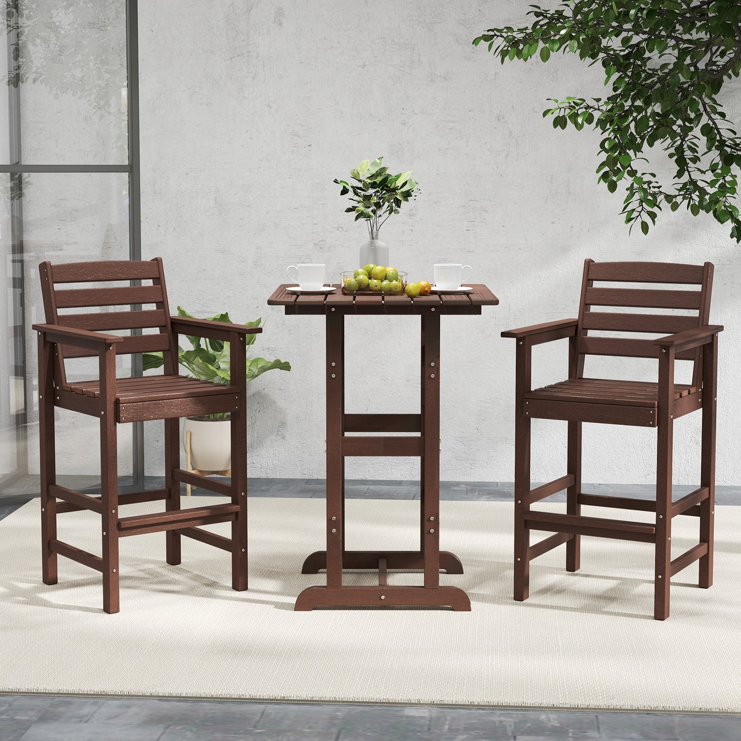 HDPE Adirondack Bar Chairs Set of 2 with Wide Armrests