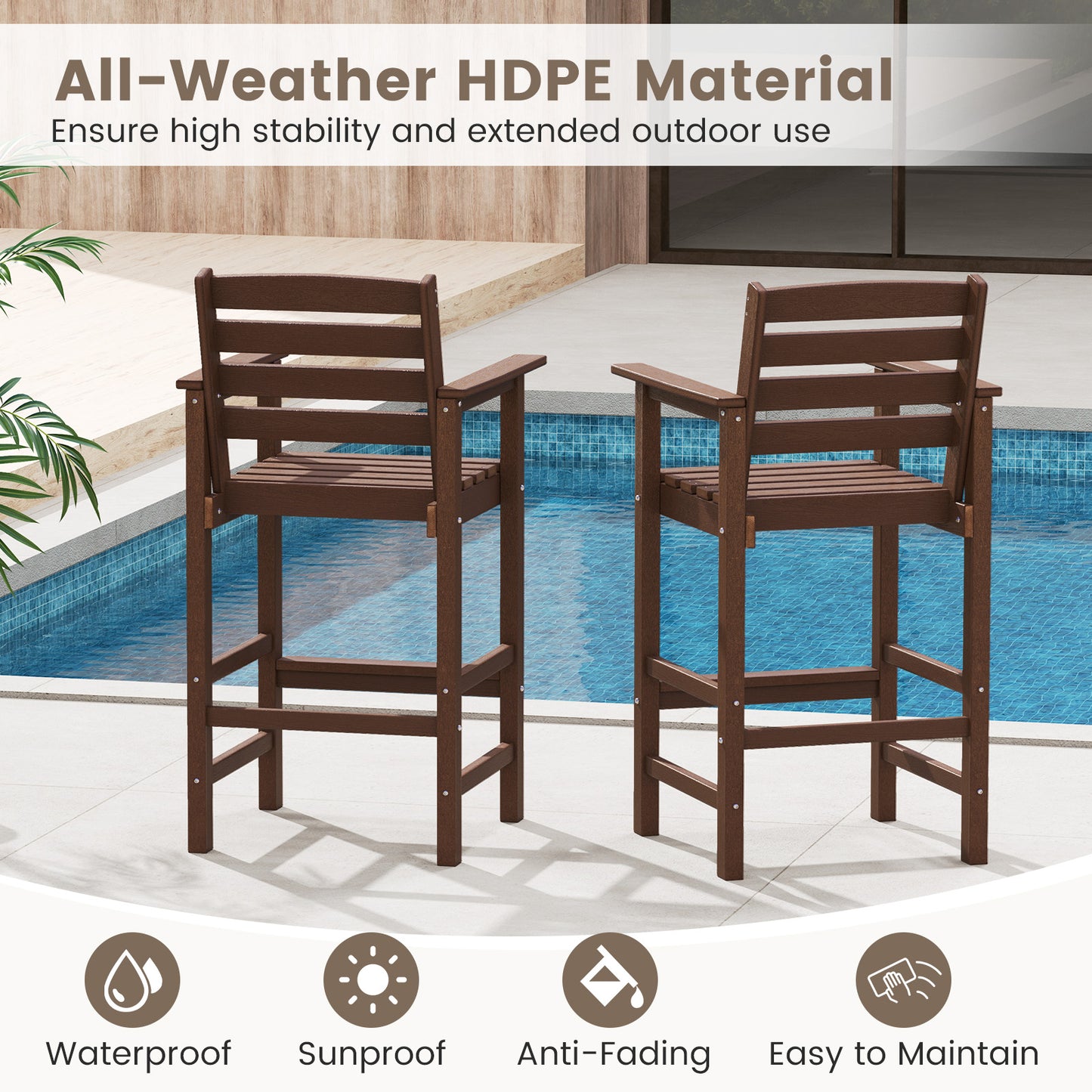 HDPE Adirondack Bar Chairs Set of 2 with Wide Armrests