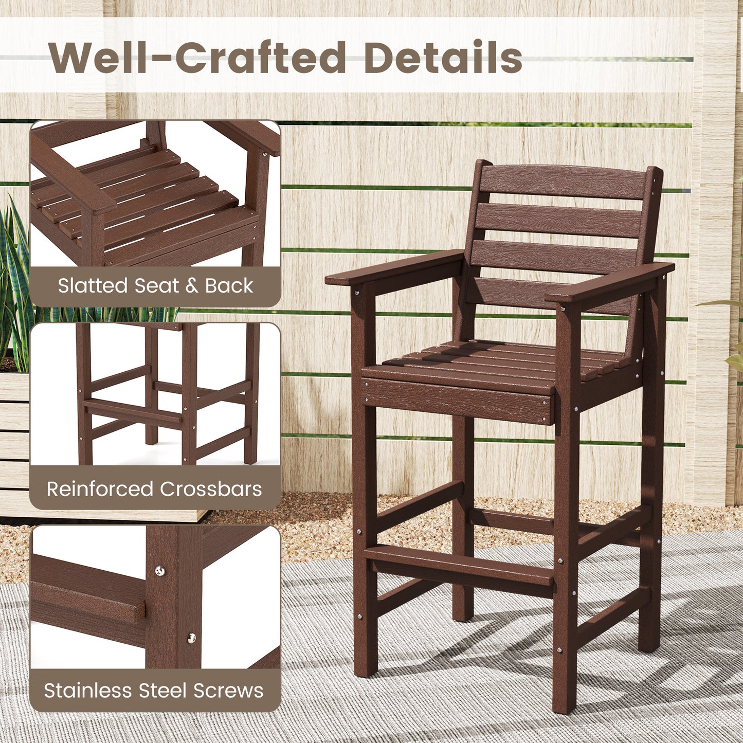 HDPE Adirondack Bar Chairs Set of 2 with Wide Armrests
