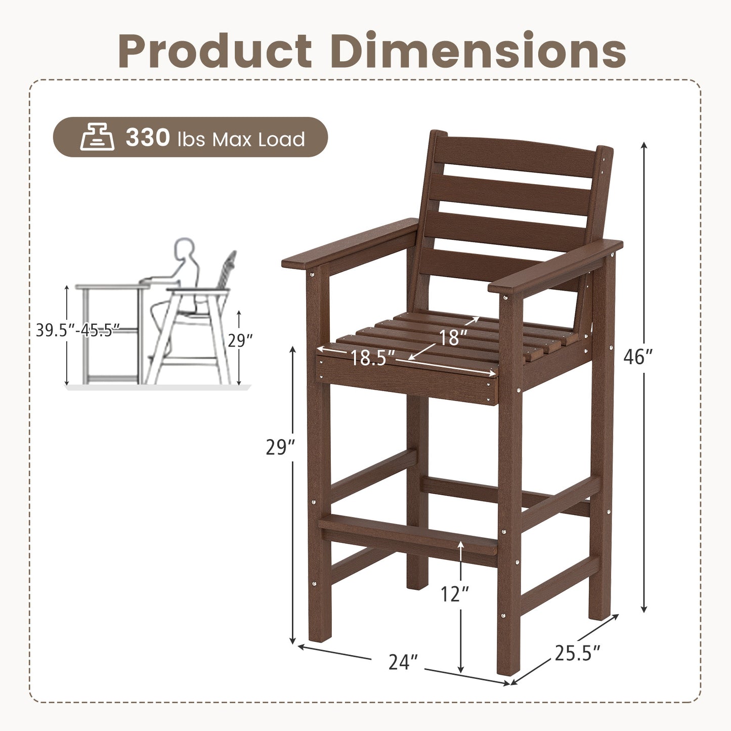 HDPE Adirondack Bar Chairs Set of 2 with Wide Armrests