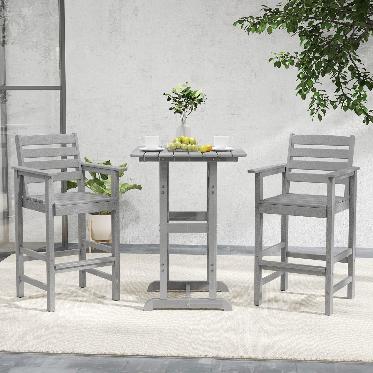 HDPE Adirondack Bar Chairs Set of 2 with Wide Armrests