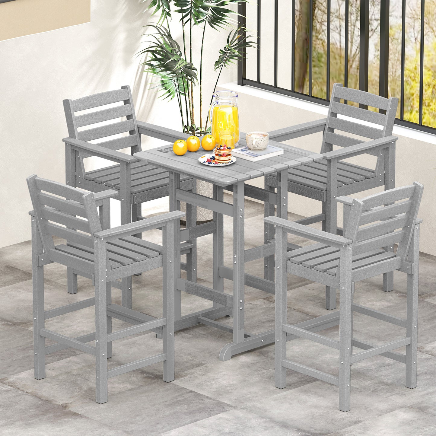 HDPE Adirondack Bar Chairs Set of 2 with Wide Armrests