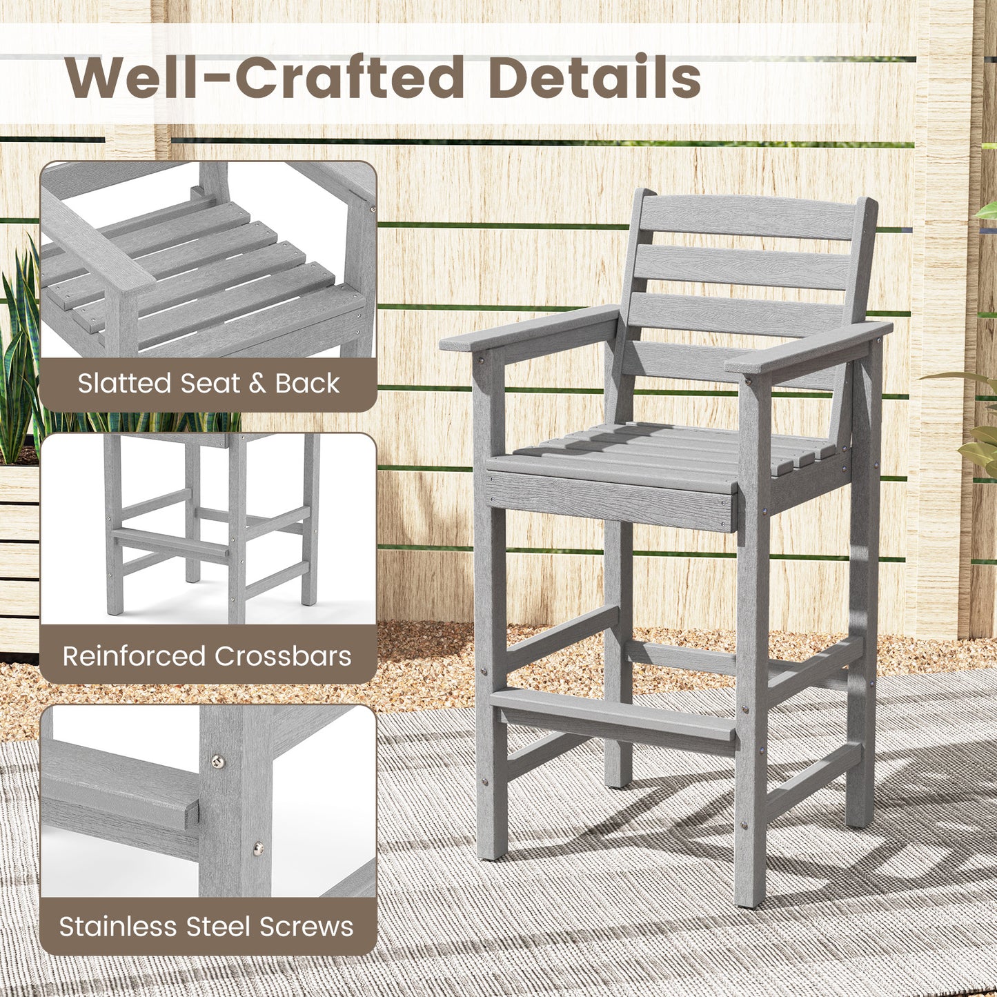 HDPE Adirondack Bar Chairs Set of 2 with Wide Armrests