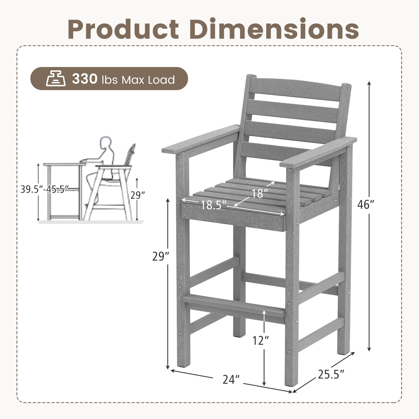 HDPE Adirondack Bar Chairs Set of 2 with Wide Armrests