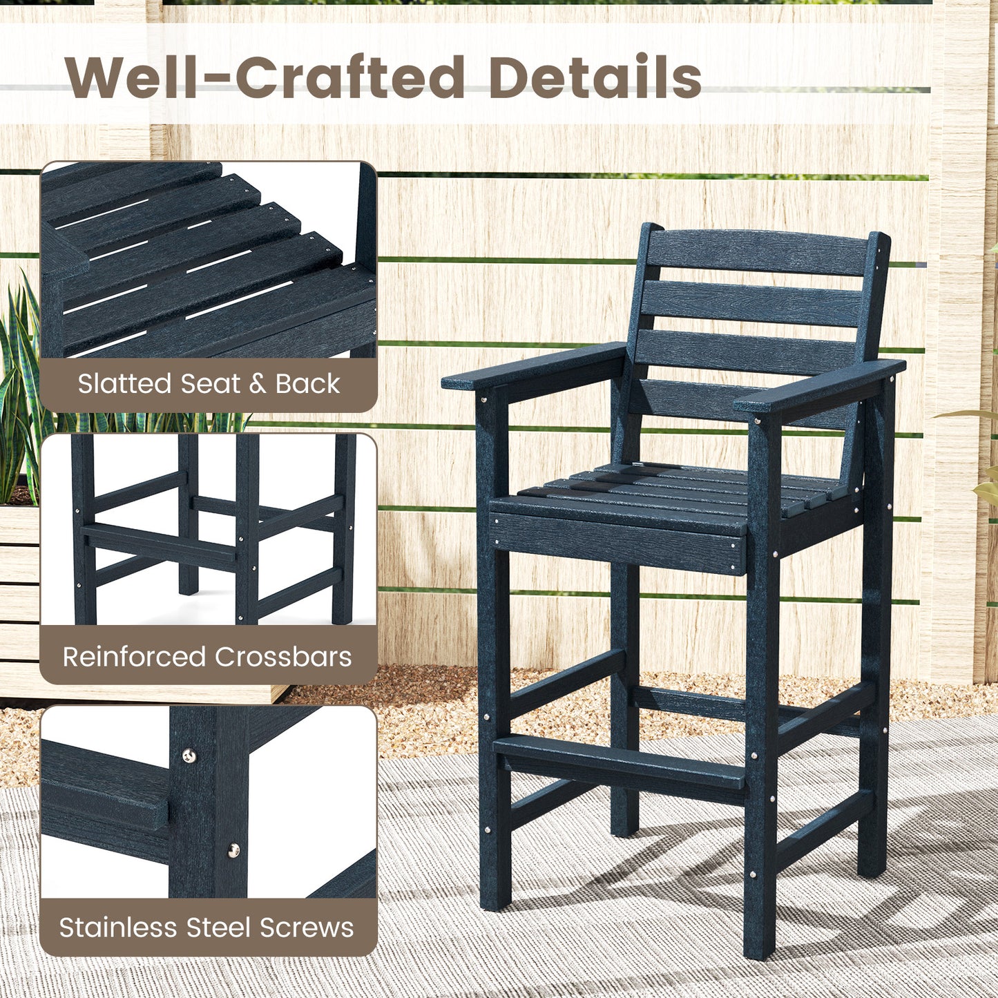 HDPE Adirondack Bar Chairs Set of 2 with Wide Armrests