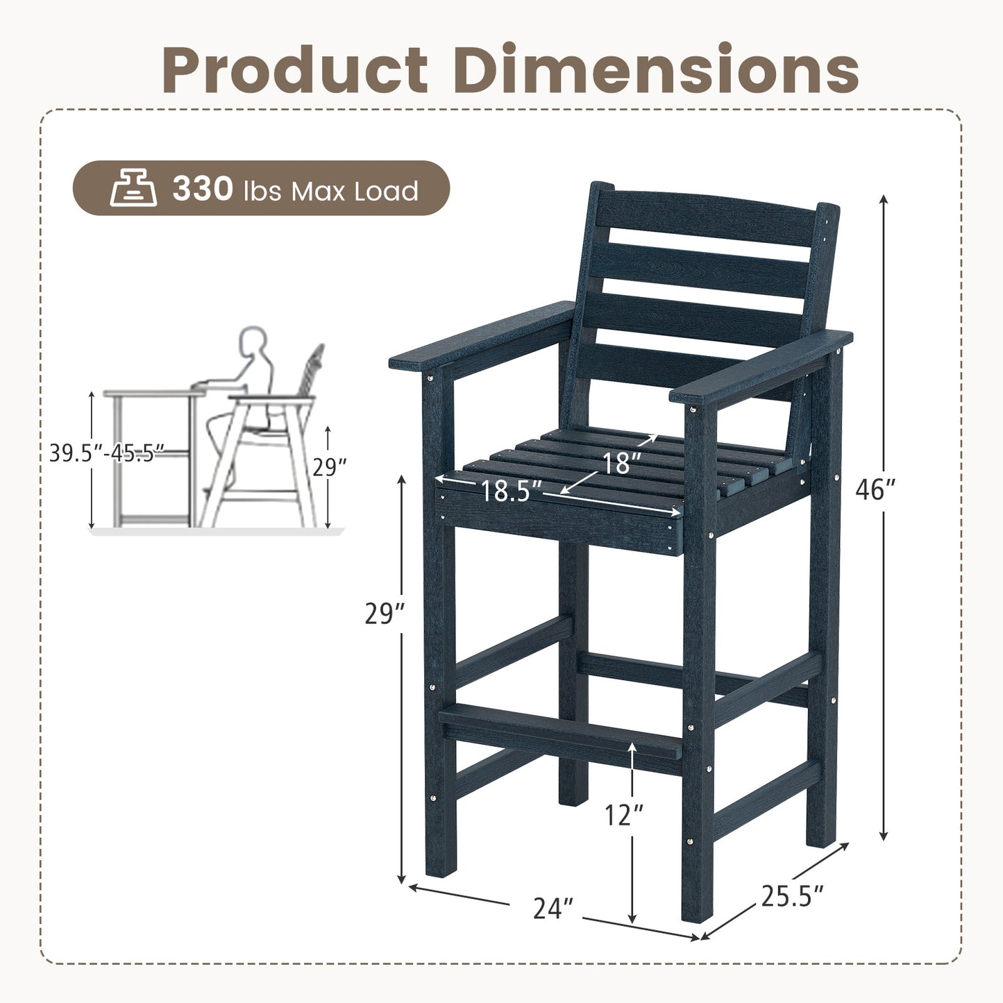HDPE Adirondack Bar Chairs Set of 2 with Wide Armrests