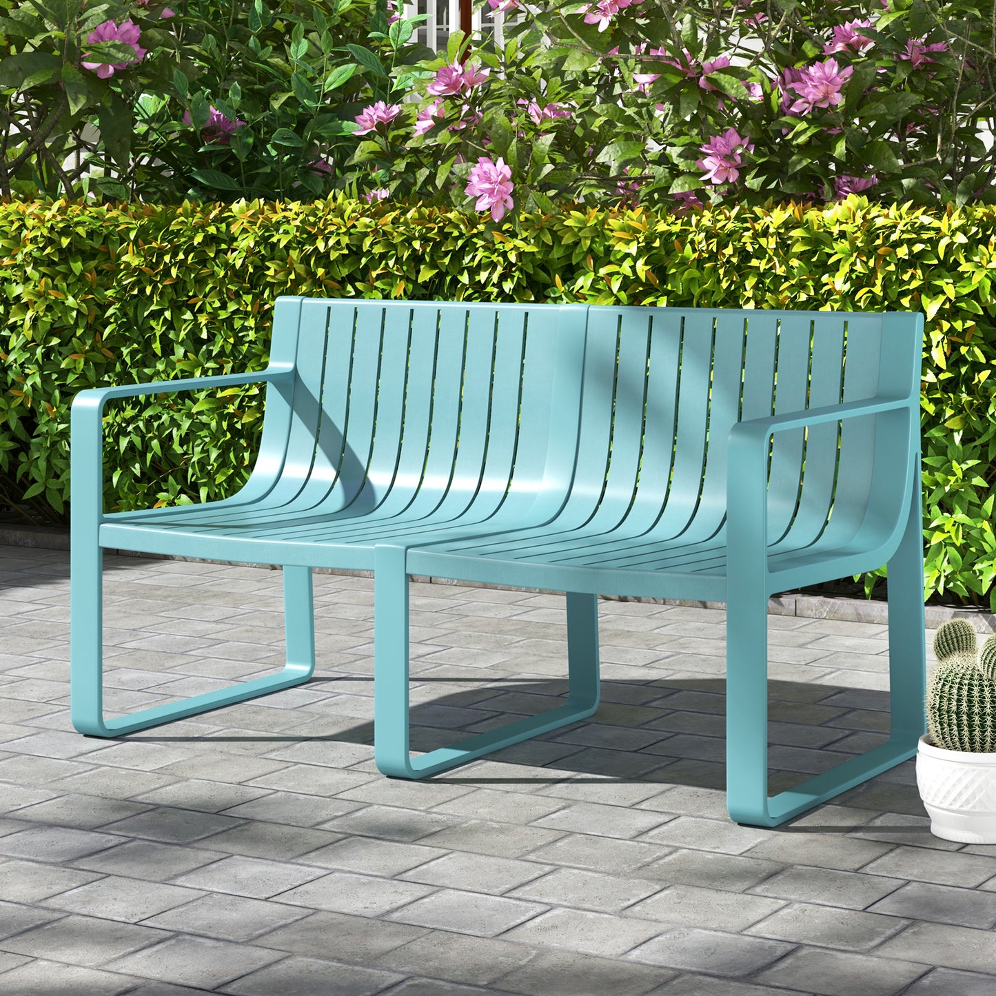 2-Person Outdoor Bench with Curved Backrest, 530 lbs Capacity