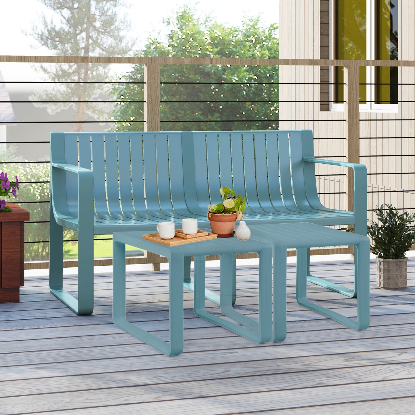 2-Person Outdoor Bench with Curved Backrest, 530 lbs Capacity