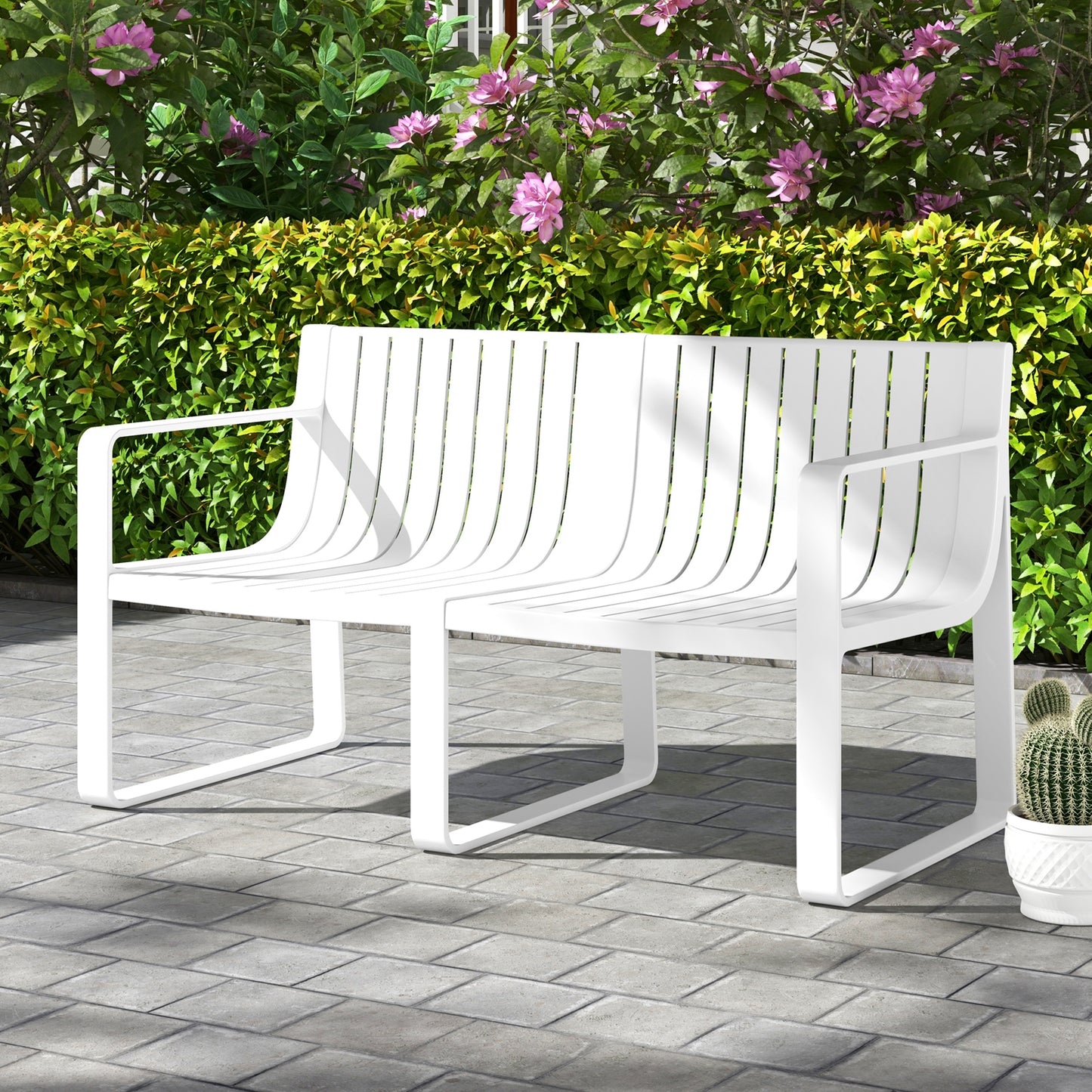 2-Person Outdoor Bench with Curved Backrest, 530 lbs Capacity