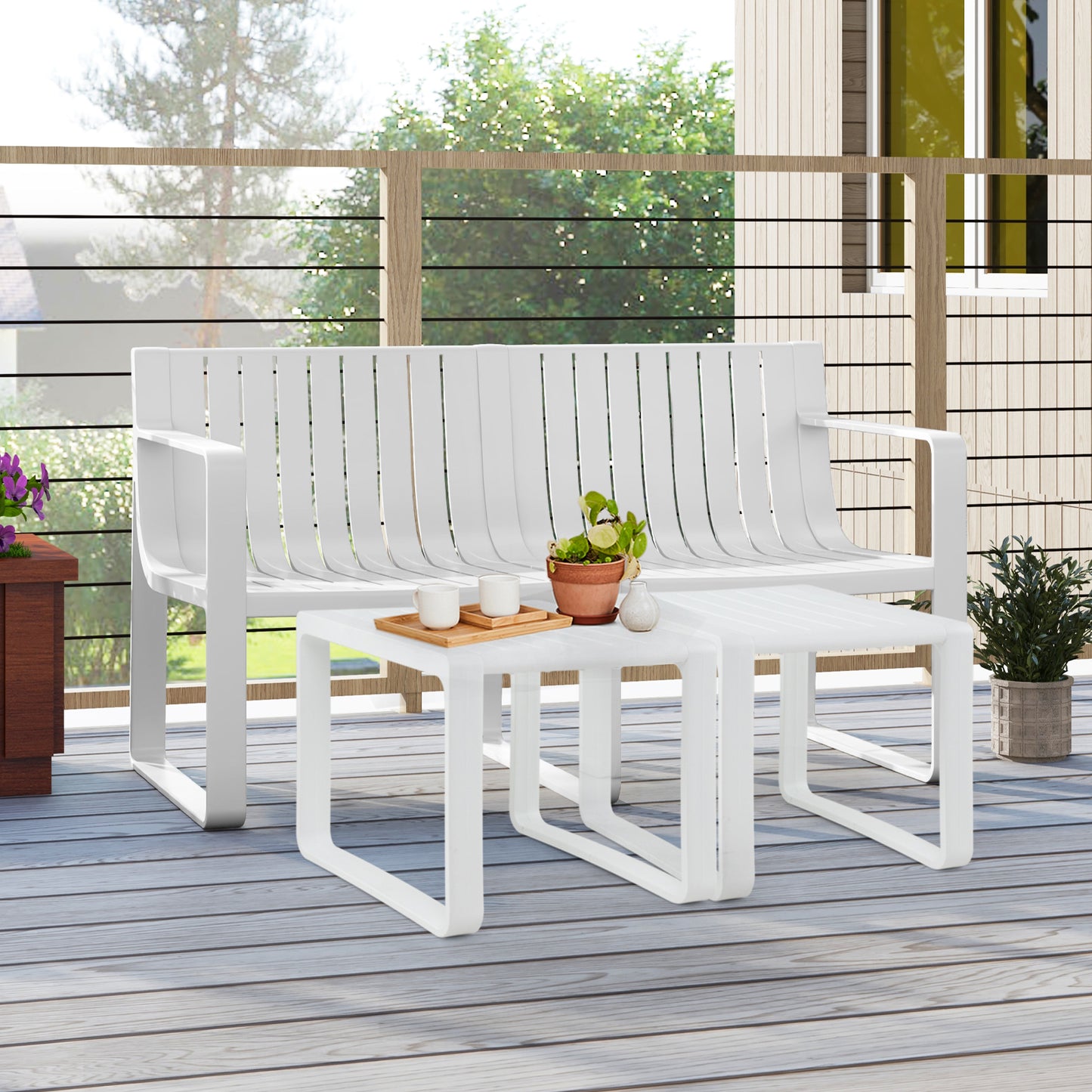 2-Person Outdoor Bench with Curved Backrest, 530 lbs Capacity