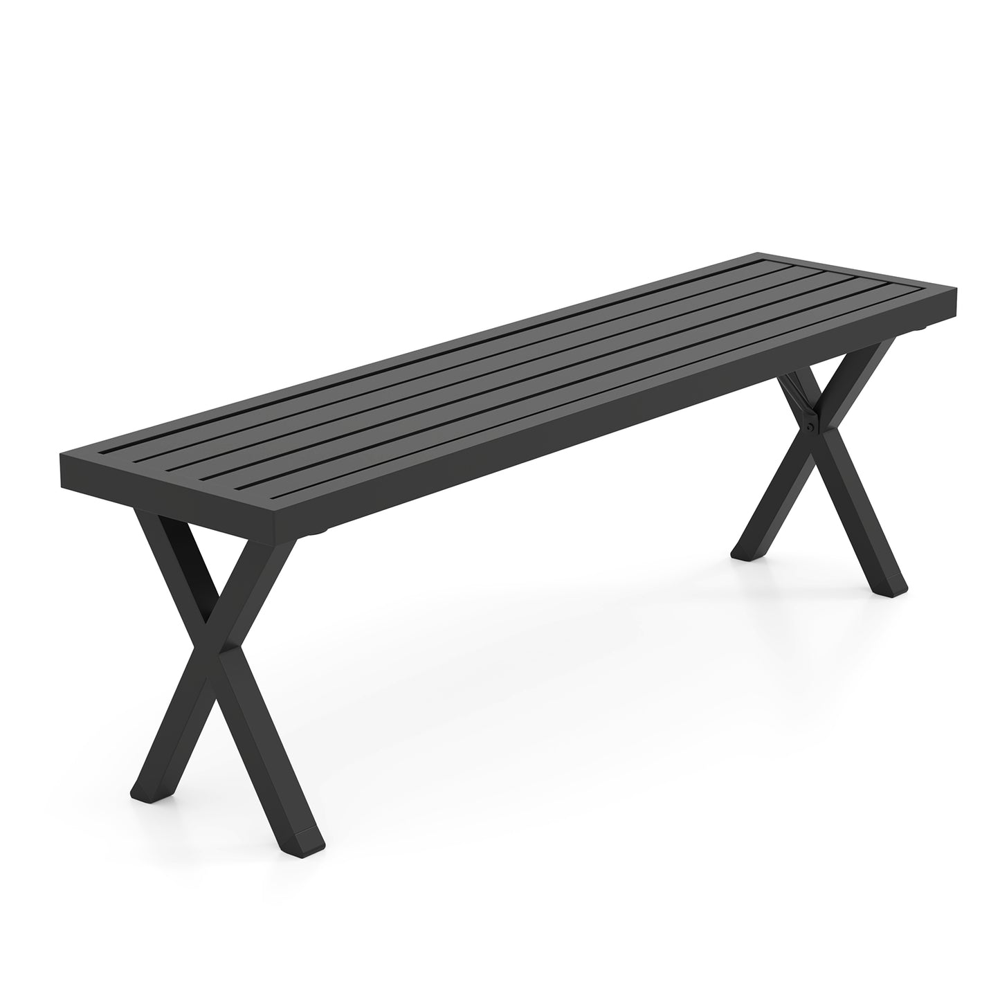 Metal Patio Bench with Slatted Seat and X Legs - 54 Inch