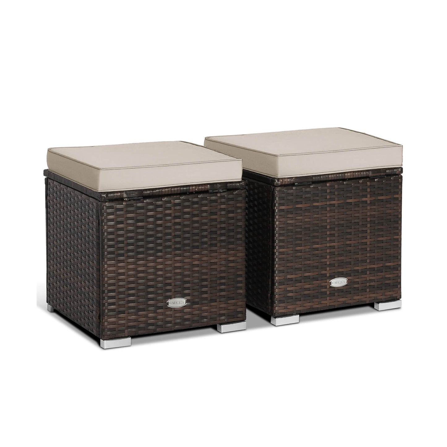 Patio Ottoman Set with Removable Cushions & Storage (2-Piece)