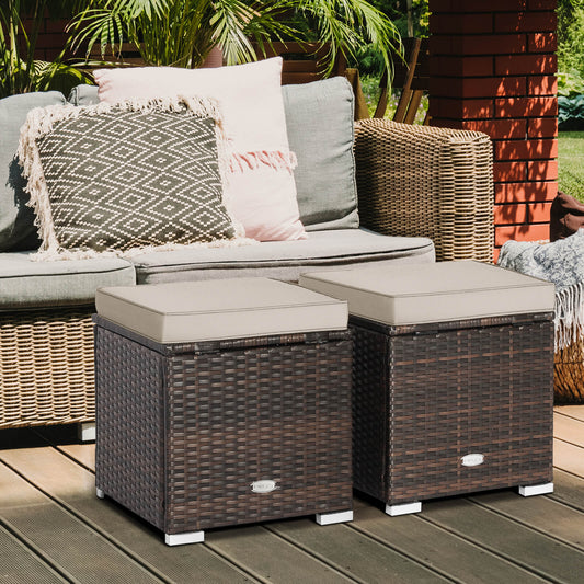 Patio Ottoman Set with Removable Cushions & Storage (2-Piece)