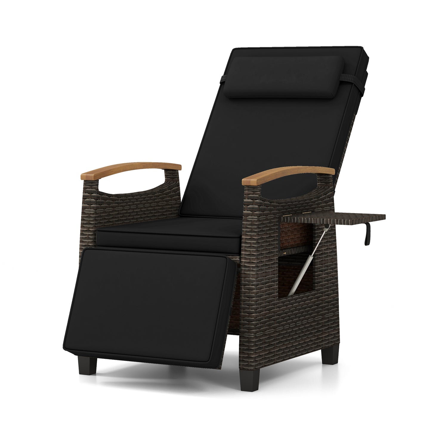 Adjustable Wicker Chaise Lounge Chair with Cushion & Side Table