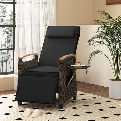 Adjustable Wicker Chaise Lounge Chair with Cushion & Side Table