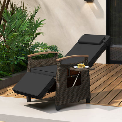 Adjustable Wicker Chaise Lounge Chair with Cushion & Side Table