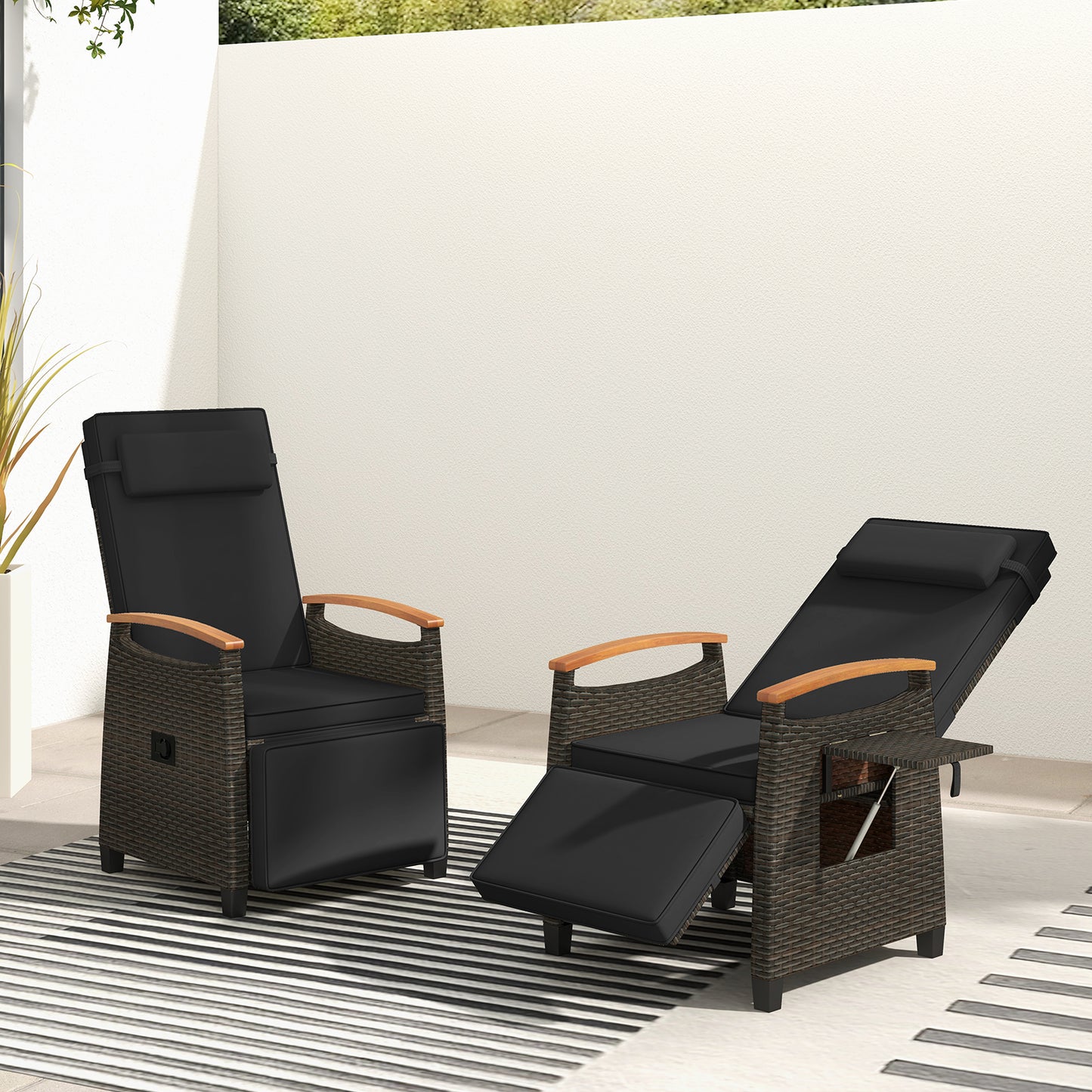 Adjustable Wicker Chaise Lounge Chair with Cushion & Side Table