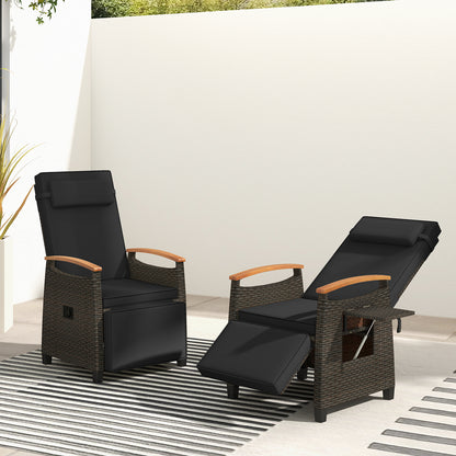 Adjustable Wicker Chaise Lounge Chair with Cushion & Side Table