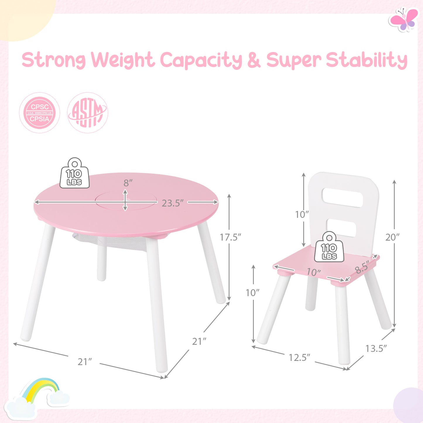 Kids Table and Chair Set with Mesh Storage - 3 Piece