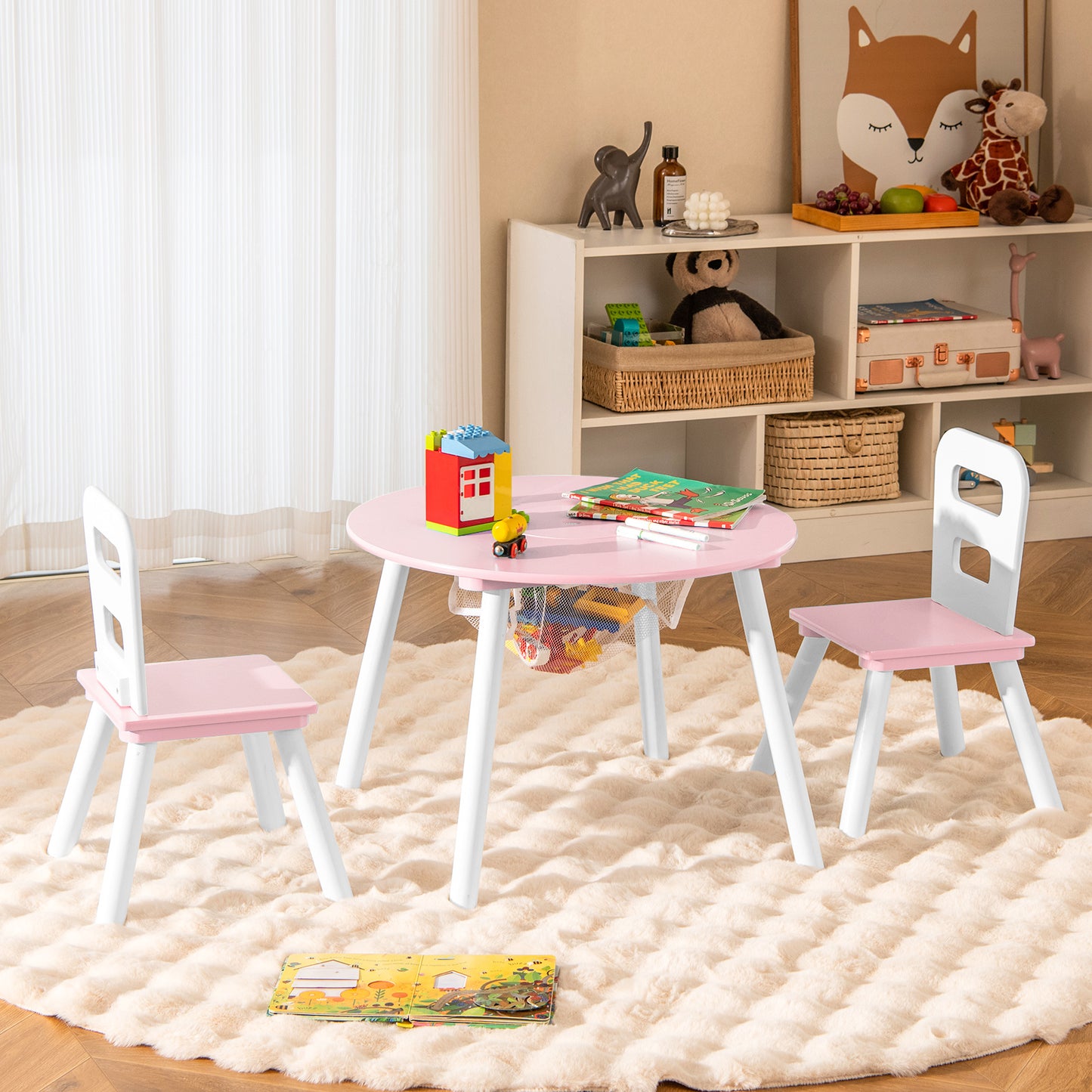 Kids Table and Chair Set with Mesh Storage - 3 Piece