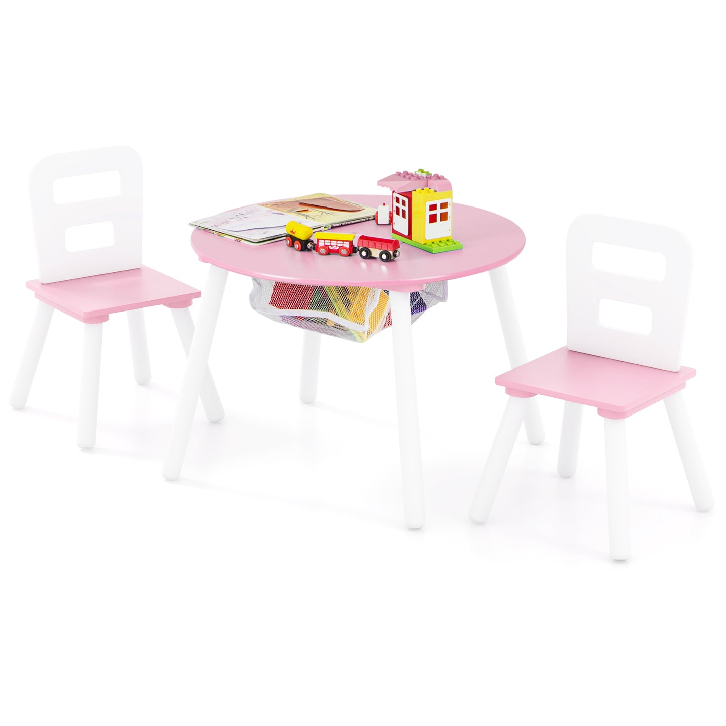 Kids Table and Chair Set with Mesh Storage - 3 Piece