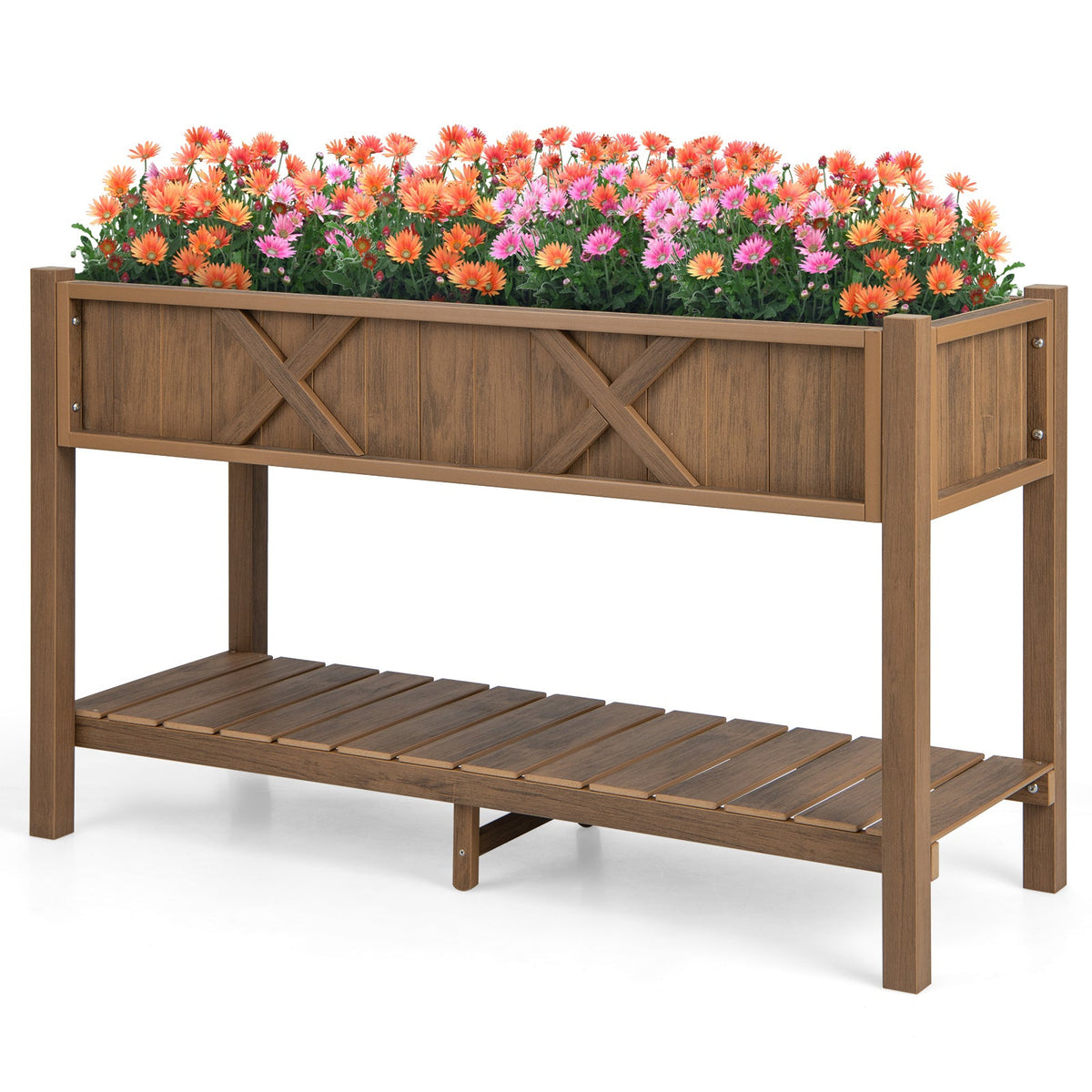 Poly Wood Elevated Planter Box with Legs Storage Shelf Drainage Holes