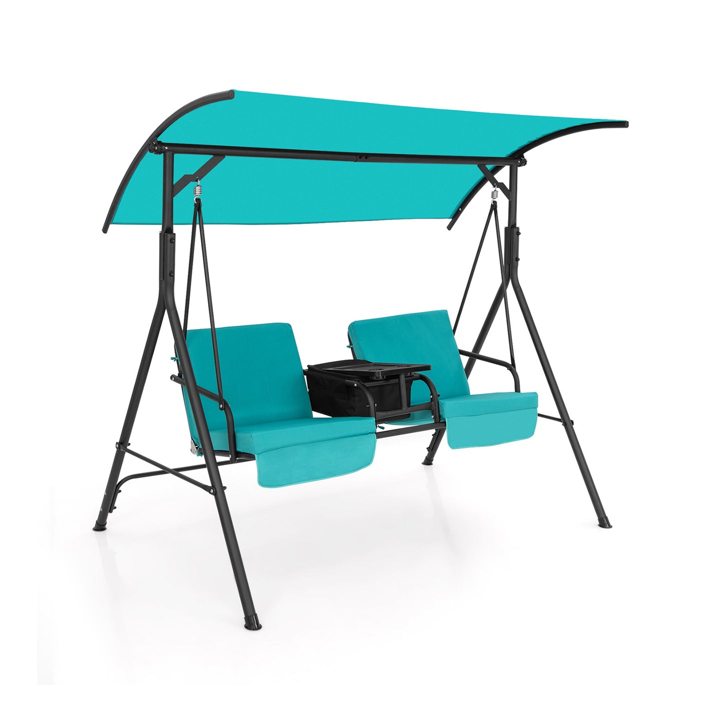 2-Seat Porch Swing with Adjustable Canopy and Cup Holders