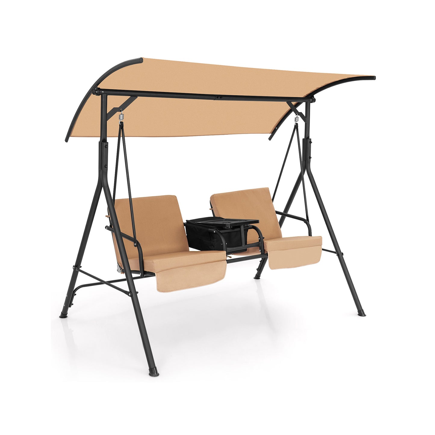 2-Seat Porch Swing with Adjustable Canopy and Cup Holders