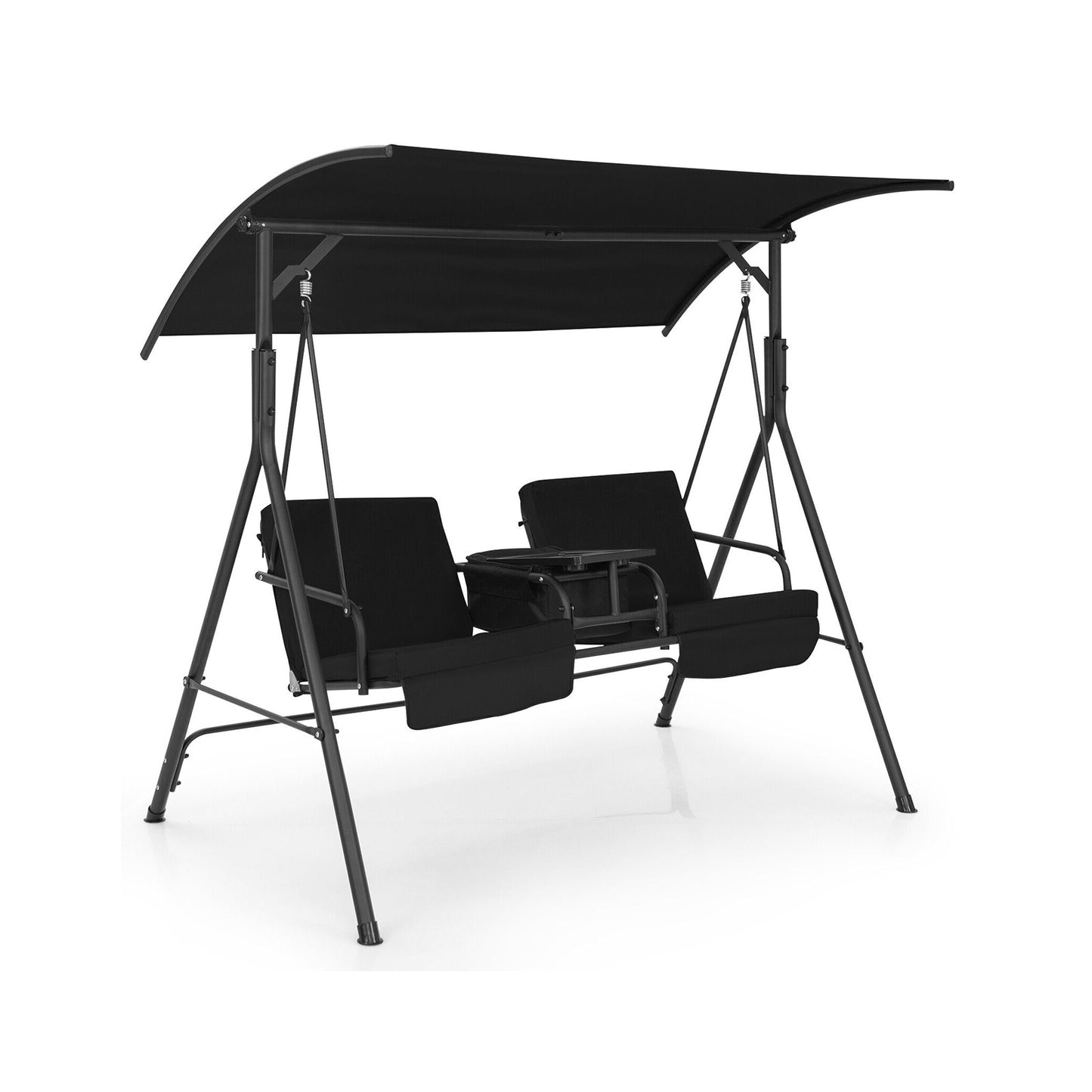2-Seat Porch Swing with Adjustable Canopy and Cup Holders