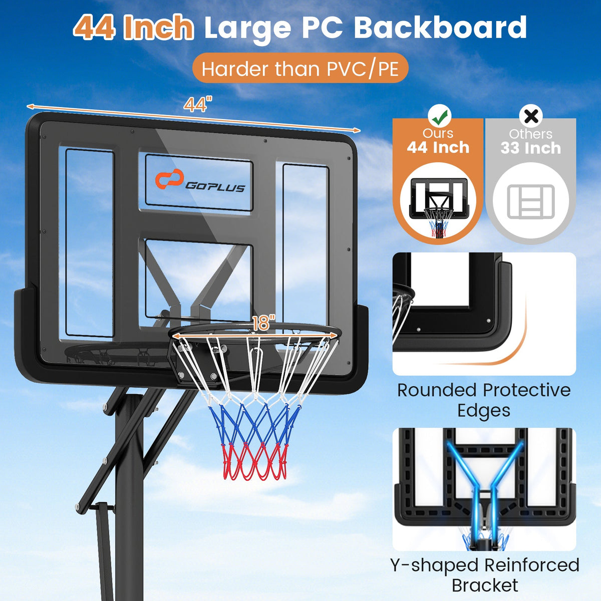 Portable Basketball Hoop with 4.6 to 10 Feet 10-Level Height Adjustable