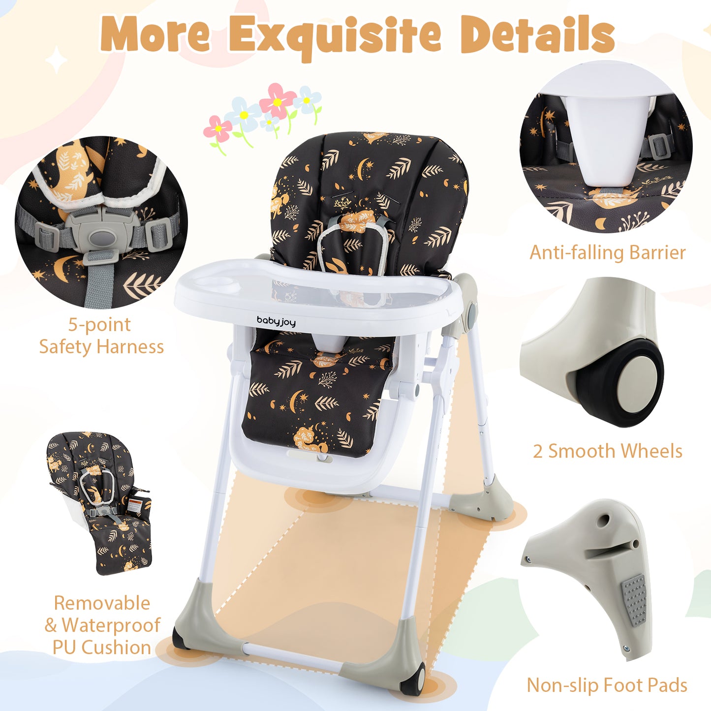 3-in-1 Convertible Baby High Chair with Adjustable Height